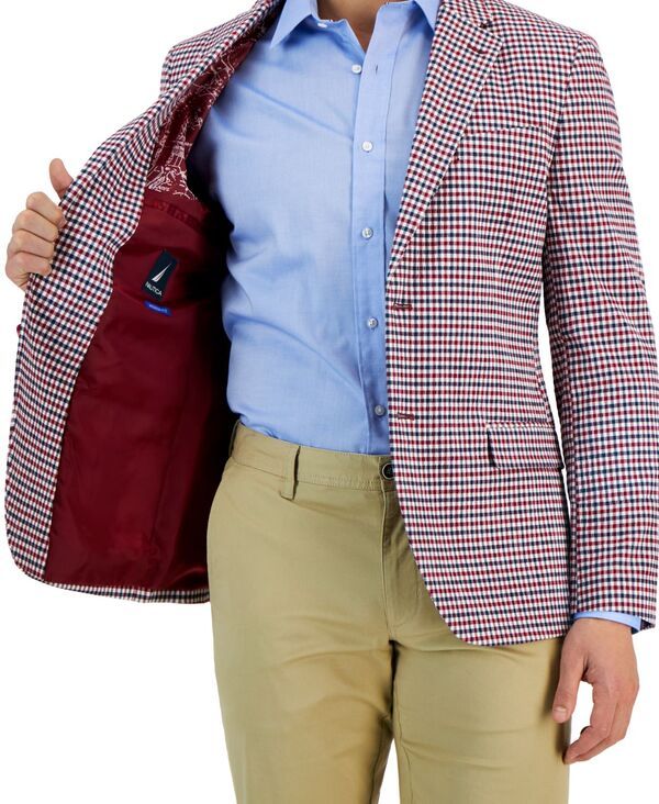 ナウティカ メンズ アウター ジャケット・ブルゾン ブレザー Nautica Mens ModernFit Seersucker Blazered Check レッド