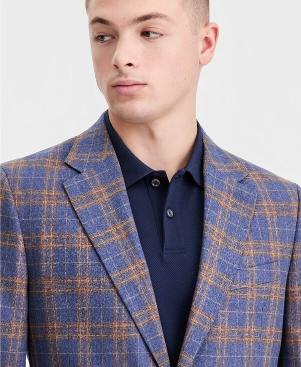 ナウティカ メンズ アウター ジャケット・ブルゾン プリント コットン コート リネン Nautica Mens Cotton Linen Printed ModernFit Sport Coat Blue Brown Window ブルー