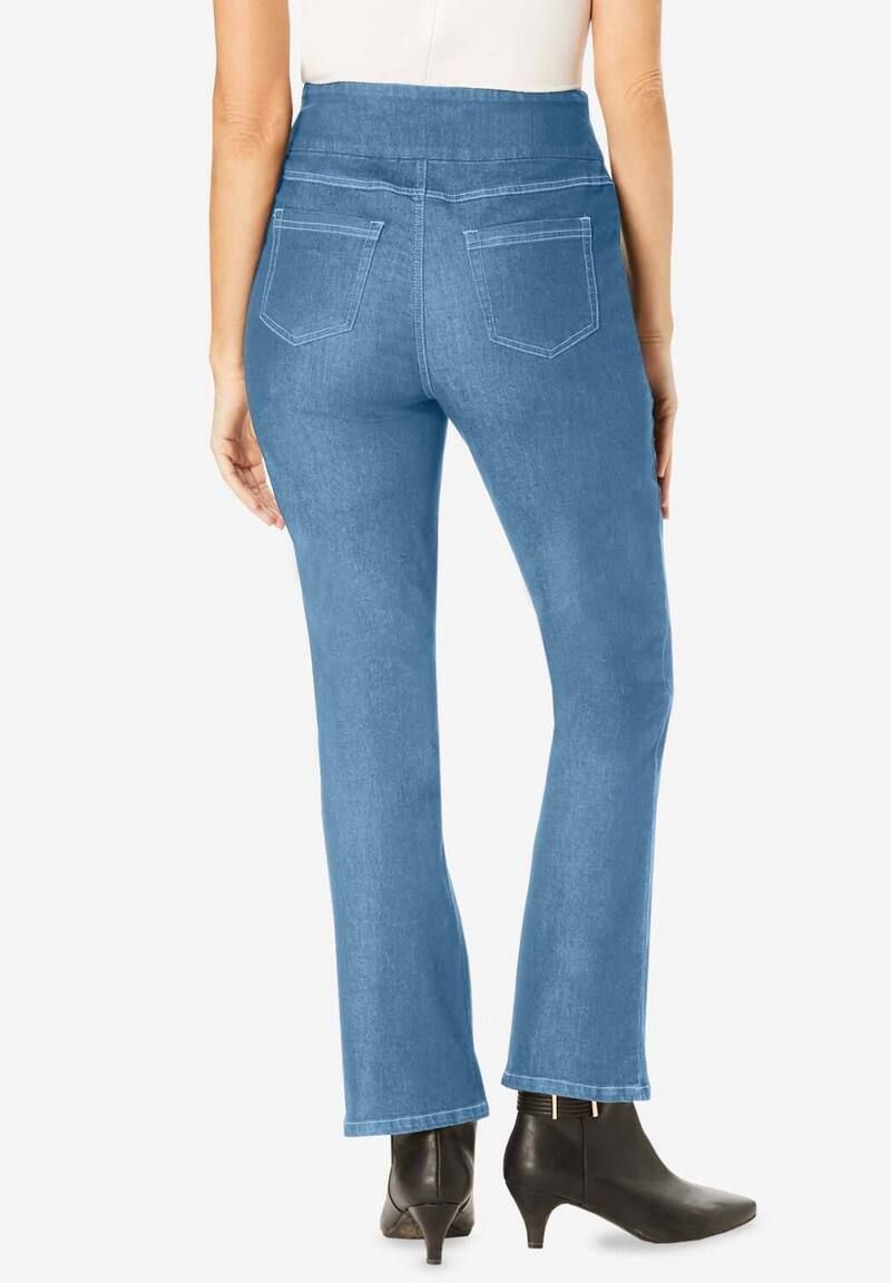 ウーマン ウィズイン レディース ボトムス デニムパンツ ブーツカット プラスサイズ ブーツ ジーンズ Woman Within Plusize Flex PullOn Bootcut GapFree Stretch Denim Jeans Light Sto