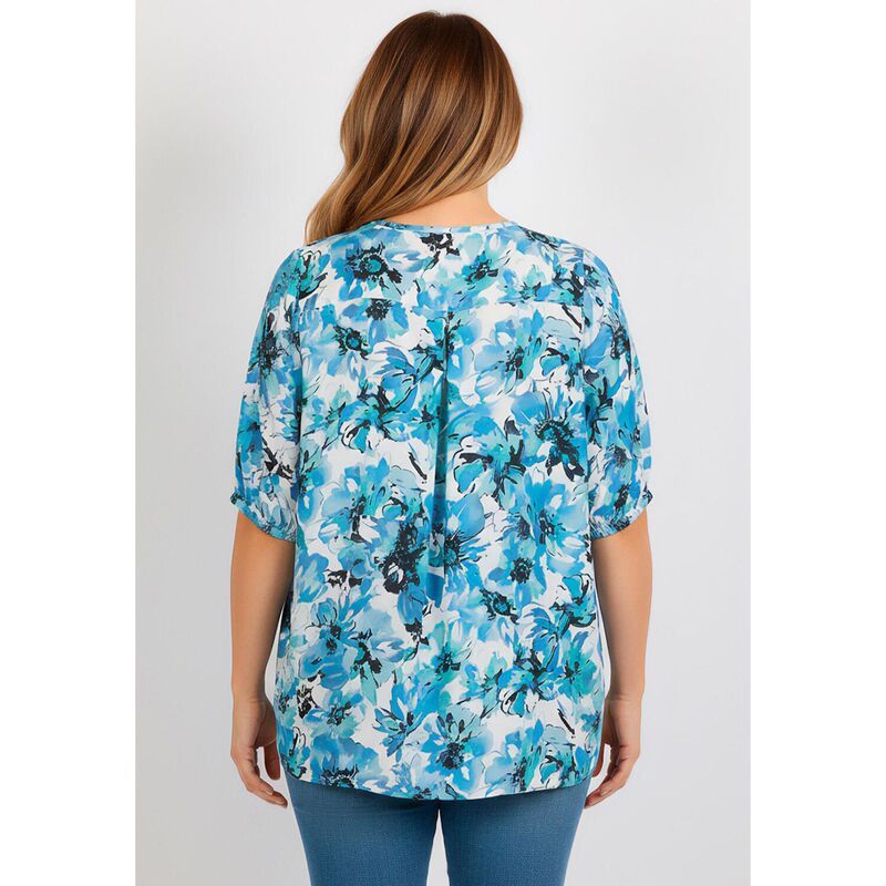 ロアマンズ レディース トップス シャツ ジョーゼット プラスサイズ プリント Roamans Womens Plusize Printed Yneck Georgette Top Tropical Teal Mixed ティール