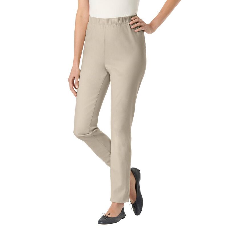 ウーマン ウィズイン レディース ボトムス カジュアルパンツ プラスサイズ デニム ジーンズ Woman Within Plusize PullOn ElasticWaistretch Fineline Denim Jeans Natural Khaki カー