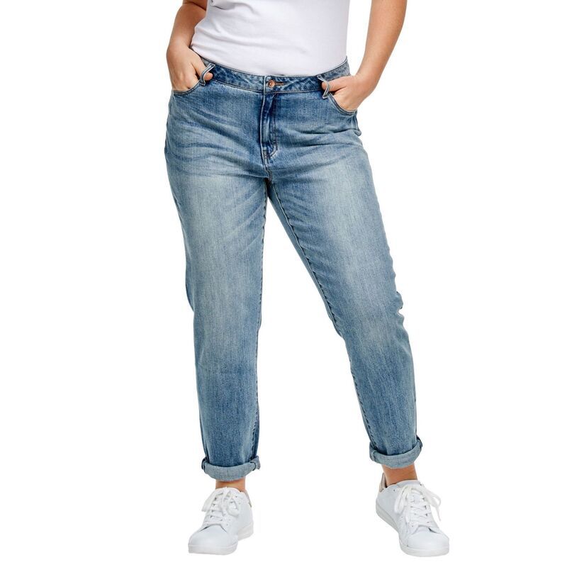 Ellos レディース ボトムス デニムパンツ リラックスフィット プラスサイズ ジーンズ ellos Plusize MidRise Stretch 5Pocket Relaxed Fit Boyfriend Jeans Light Stonewash