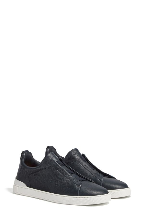 ゼニア メンズ シューズ スニーカー レザー ZEGNA Triple Stitch Deerskin Leather SlipOn Sneaker Navy ネイビー
