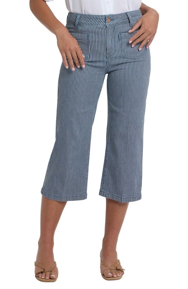 エヌワイディージェイ レディース ボトムス カジュアルパンツ ワイドレッグ ハイウエスト ジーンズ NYDJ Coco High Waist Crop Wide Leg Jeans Malaga Stripe ストライプ