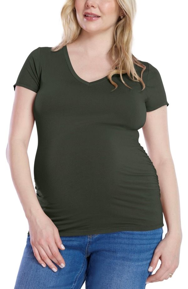 マザーフッドマタニティー レディース トップス Tシャツ Vネック ギャザー MOTHERHOOD MATERNITY VNeck SideRuched Maternity Short Sleeve Tee Deep Depths