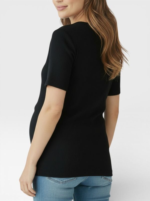 マザーフッドマタニティー レディース トップス シャツ クルーネック MOTHERHOOD MATERNITY Crew Neck Cross Over Nursing Short Sleeve Top Black ブラック