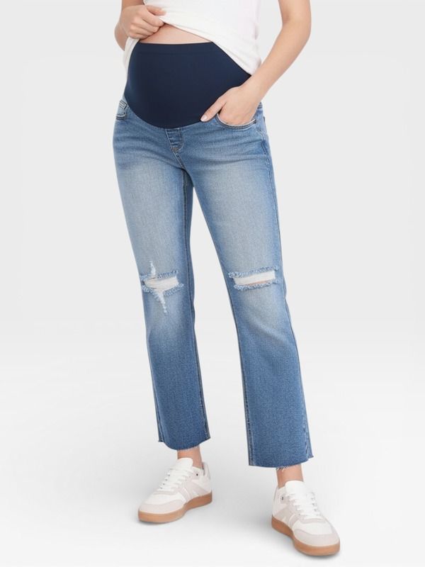 マザーフッドマタニティー レディース ボトムス デニムパンツ ストレート ジーンズ MOTHERHOOD MATERNITY Secret Fit Over the Belly Slim Straight Leg Jeans Harrison Wash