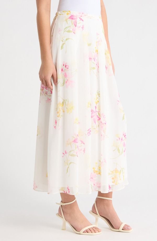 ヴィンスカムート レディース ボトムスカート フラワー柄 マキシ フラワー Vince Camuto Floral Maxi Skirt Lemon Cream クリーム
