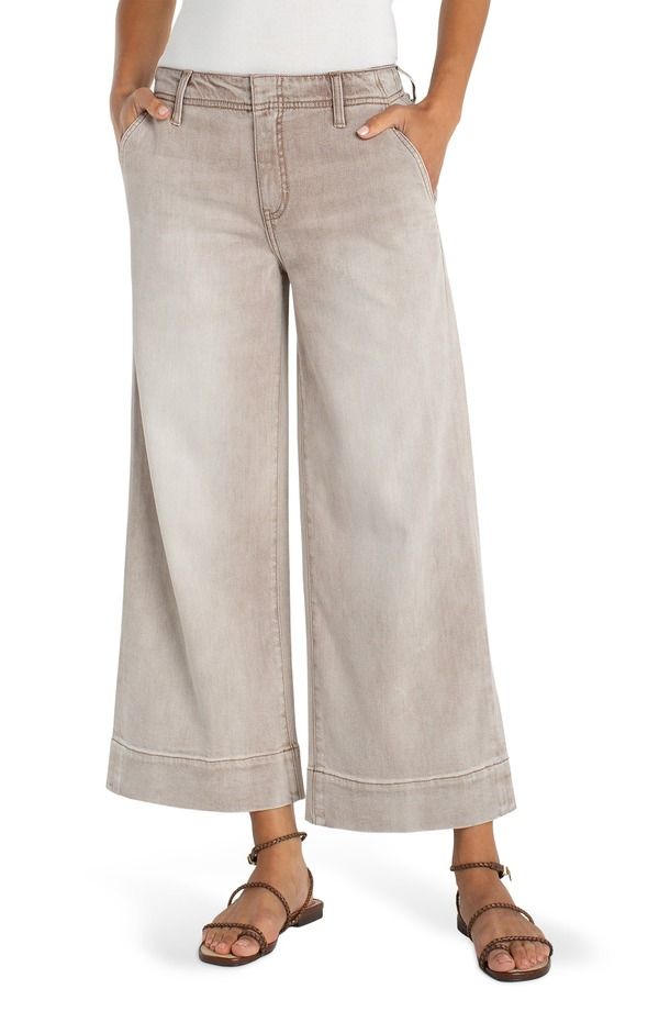 リヴァプール ロサンゼルス レディース ボトムス カジュアルパンツ ワイドレッグ ジーンズ Liverpoolos Angeles Crop Wide Leg Jeans Antique Khaki カーキ