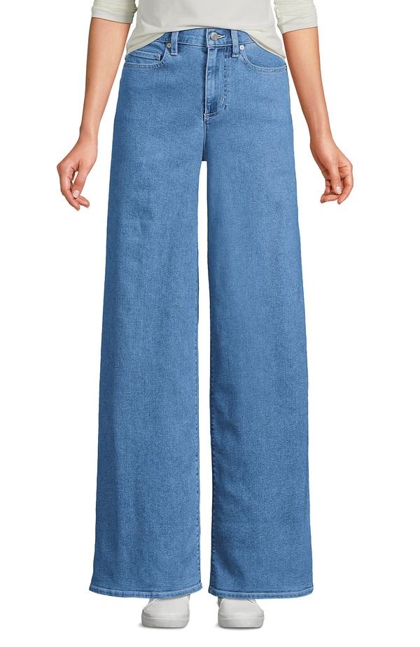 ランズエンド レディース ボトムス デニムパンツ ワイドレッグ ジーンズ Lands End Recover Denim High Risextra Wide Leg Jeans Hutton Blue Wash ブルー
