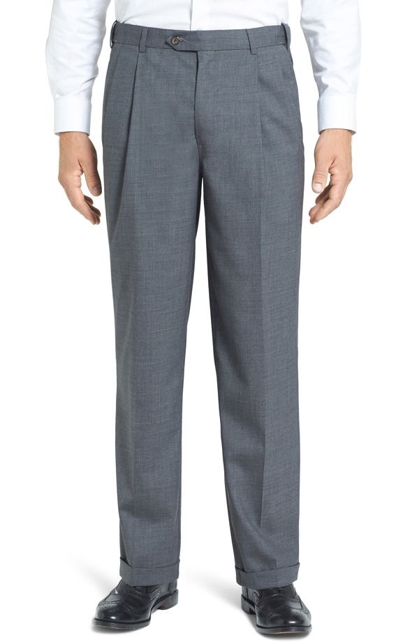 ベール メンズ ボトムス カジュアルパンツ プリーツ Berle Self Sizer Waist Pleated Lightweight Plain Weave Classic Fitrousers Medium Grey グレー