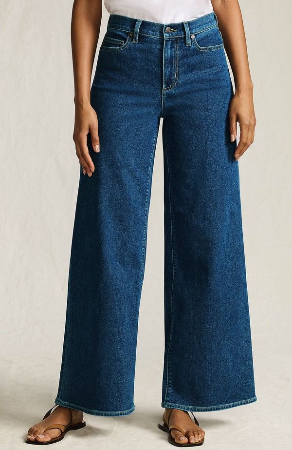 ランズエンド レディース ボトムス デニムパンツ ワイドレッグ ジーンズ Lands End Recover Denim High Risextra Wide Leg Jeans Crawford Wash デニム