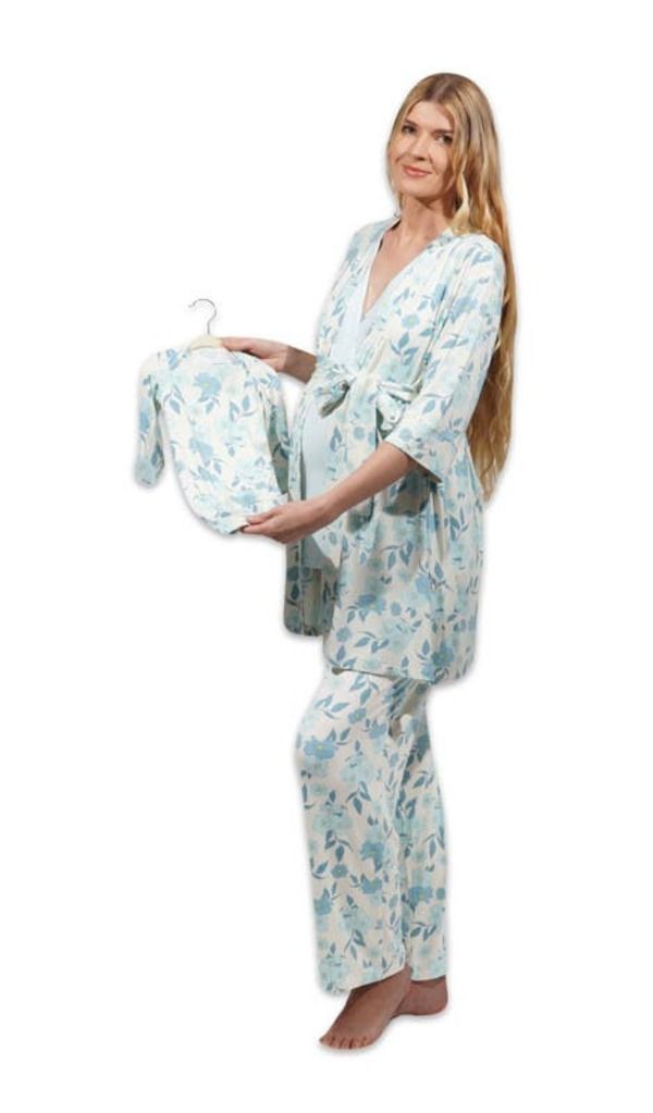 エヴァリーグレー レディース アンダーウェア ナイトウェア マタニティ Everly Grey Analise During After 5Piece MaternityNursing Sleep Set for Mom Baby Periwinkle