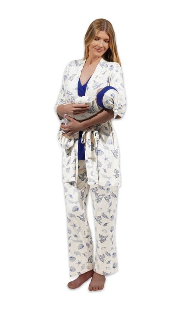 エヴァリーグレー レディース アンダーウェア ナイトウェア マタニティ Everly Grey Analise During After 5Piece MaternityNursing Sleep Set for Mom Baby Coastal