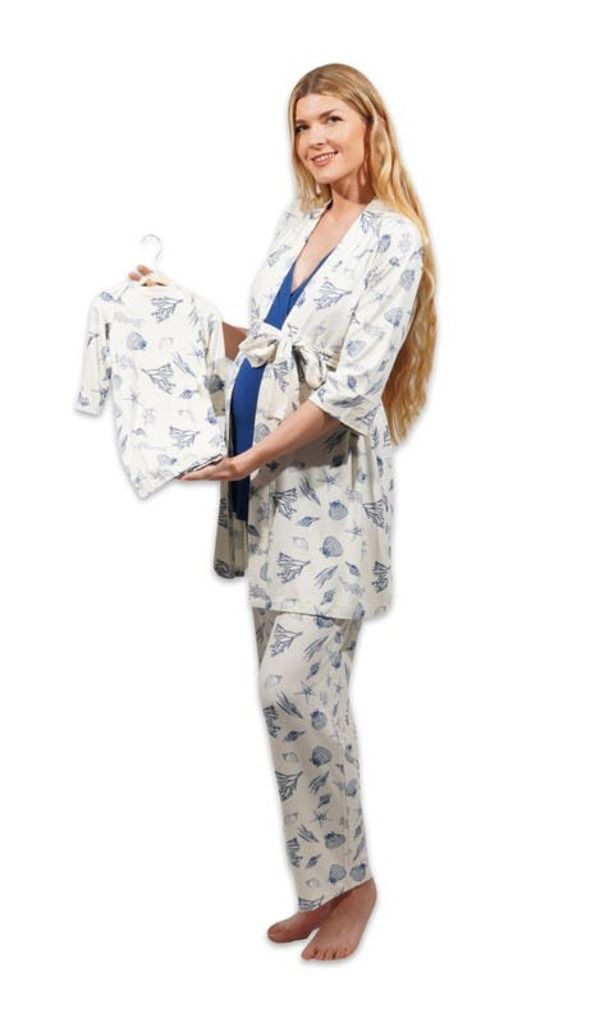 エヴァリーグレー レディース アンダーウェア ナイトウェア マタニティ Everly Grey Analise During After 5Piece MaternityNursing Sleep Set for Mom Baby Coastal