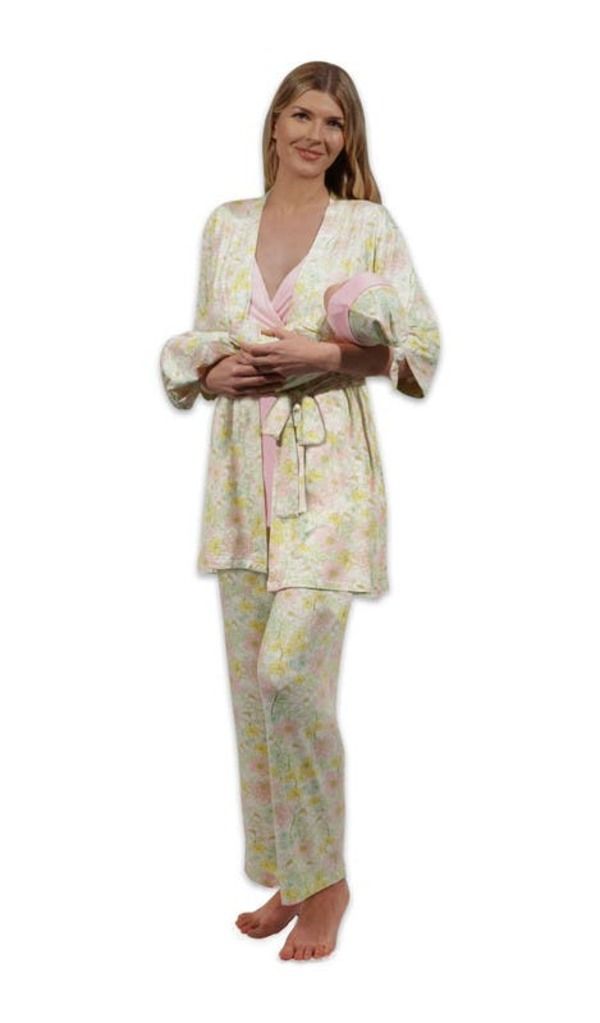 エヴァリーグレー レディース アンダーウェア ナイトウェア マタニティ Everly Grey Analise During After 5Piece MaternityNursing Sleep Set for Mom Baby Begonia