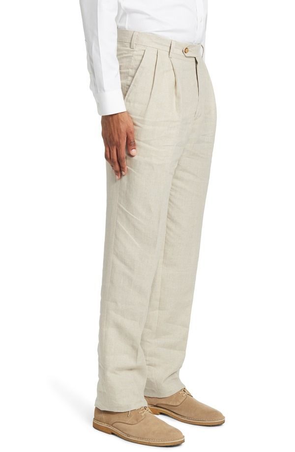 ベール メンズ ボトムス カジュアルパンツ リネン Berle Pleat Front Linen Pants Tan タン