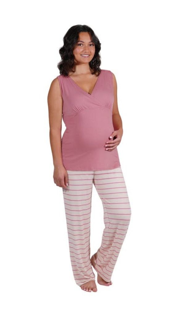 エヴァリーグレー レディース アンダーウェア ナイトウェア マタニティ Everly Grey Analise During After 5Piece MaternityNursing Sleep Set for Mom Baby Pink Stripe ピン