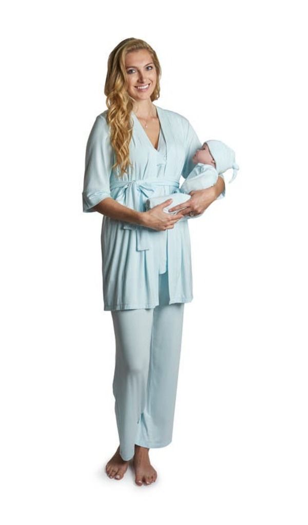 エヴァリーグレー レディース アンダーウェア ナイトウェア マタニティ Everly Grey Analise During After 5Piece MaternityNursing Sleep Set for Mom Baby Whispering Blu