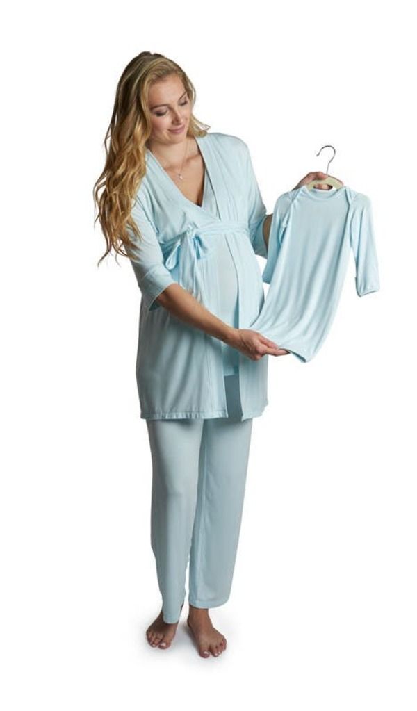 エヴァリーグレー レディース アンダーウェア ナイトウェア マタニティ Everly Grey Analise During After 5Piece MaternityNursing Sleep Set for Mom Baby Whispering Blu