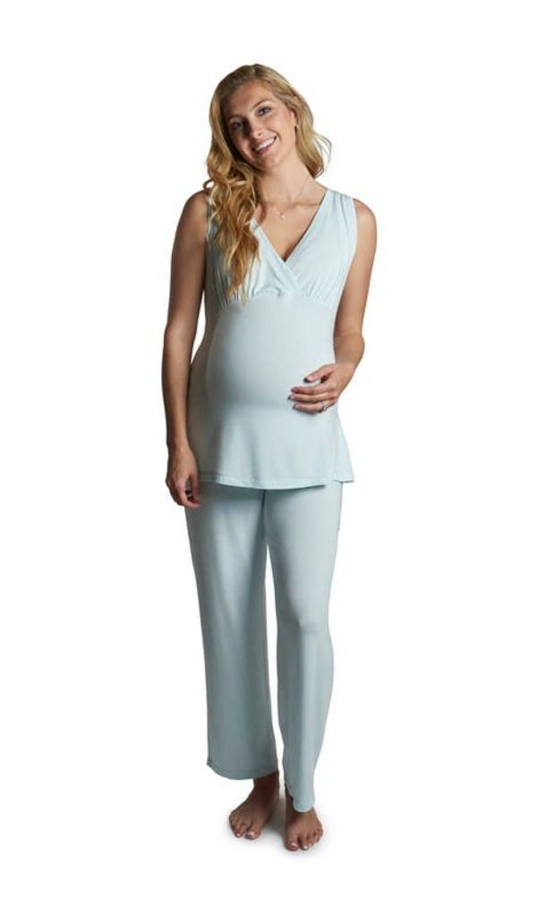 エヴァリーグレー レディース アンダーウェア ナイトウェア マタニティ Everly Grey Analise During After 5Piece MaternityNursing Sleep Set for Mom Baby Whispering Blu