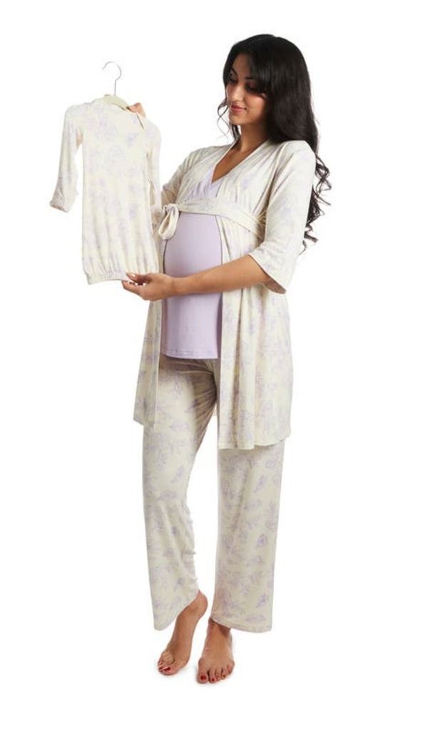 エヴァリーグレー レディース アンダーウェア ナイトウェア マタニティ Everly Grey Analise During After 5Piece MaternityNursing Sleep Set for Mom Baby Bali