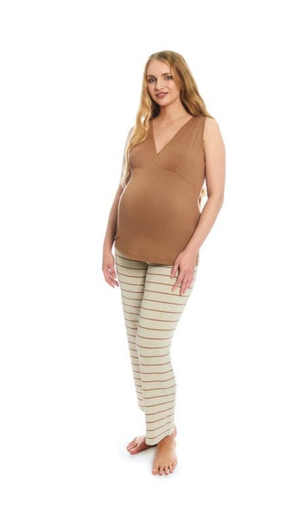 エヴァリーグレー レディース アンダーウェア ナイトウェア マタニティ Everly Grey Analise During After 5Piece MaternityNursing Sleep Set for Mom Baby Mocha Stripe モ エヴァリーグレー レディース アンダーウェア ナイトウェア マタニティ Everly Grey Analise During After 5Piece MaternityNursing Sleep Set for Mom Baby Mocha Stripe モ