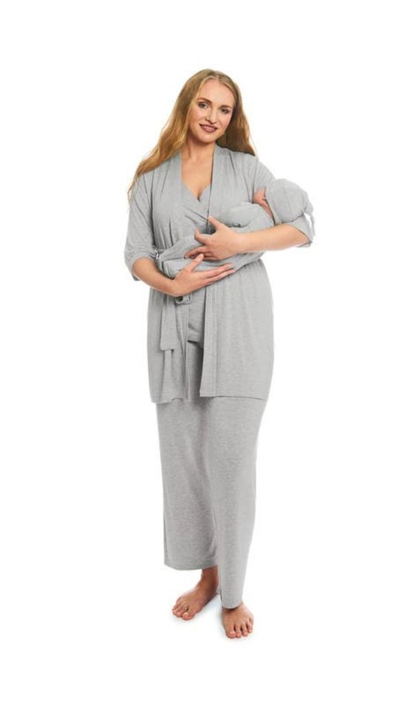 エヴァリーグレー レディース アンダーウェア ナイトウェア マタニティ Everly Grey Analise During After 5Piece MaternityNursing Sleep Set for Mom Baby Heather Grey S