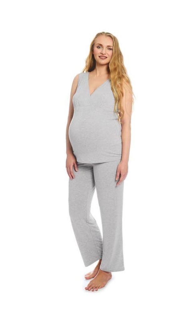 エヴァリーグレー レディース アンダーウェア ナイトウェア マタニティ Everly Grey Analise During After 5Piece MaternityNursing Sleep Set for Mom Baby Heather Grey S