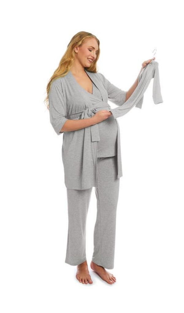 エヴァリーグレー レディース アンダーウェア ナイトウェア マタニティ Everly Grey Analise During After 5Piece MaternityNursing Sleep Set for Mom Baby Heather Grey S