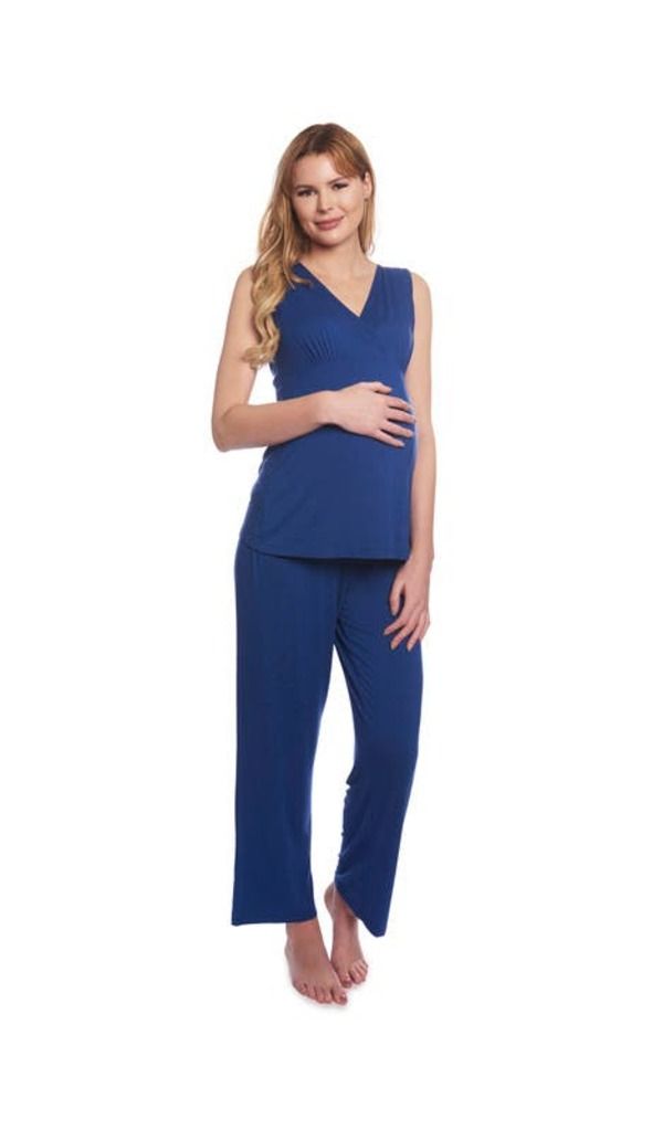 エヴァリーグレー レディース アンダーウェア ナイトウェア マタニティ Everly Grey Analise During After 5Piece MaternityNursing Sleep Set for Mom Baby Denim Blue デニム