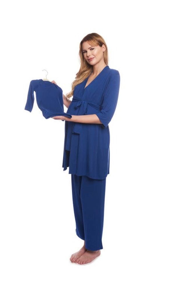 エヴァリーグレー レディース アンダーウェア ナイトウェア マタニティ Everly Grey Analise During After 5Piece MaternityNursing Sleep Set for Mom Baby Denim Blue デニム