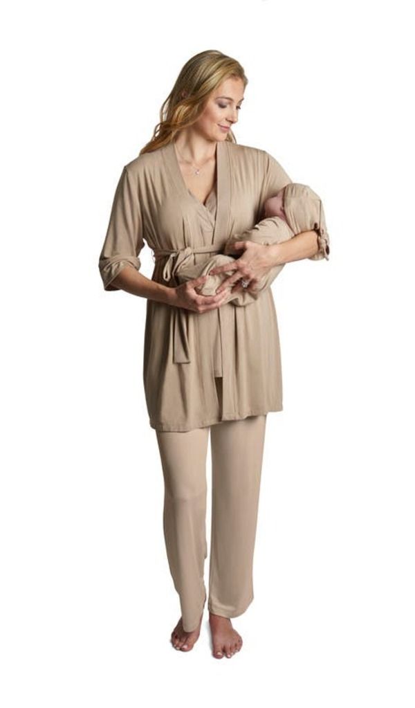 エヴァリーグレー レディース アンダーウェア ナイトウェア マタニティ Everly Grey Analise During After 5Piece MaternityNursing Sleep Set for Mom Baby Latte