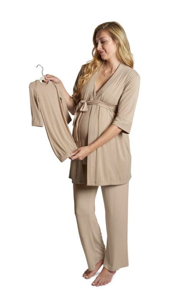 エヴァリーグレー レディース アンダーウェア ナイトウェア マタニティ Everly Grey Analise During After 5Piece MaternityNursing Sleep Set for Mom Baby Latte