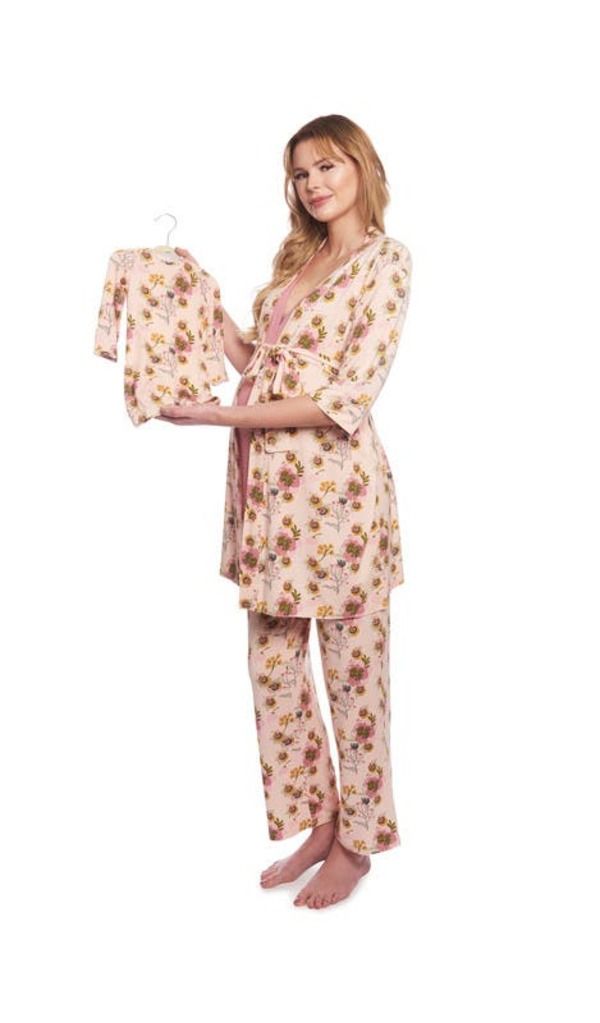 エヴァリーグレー レディース アンダーウェア ナイトウェア マタニティ Everly Grey Analise During After 5Piece MaternityNursing Sleep Set for Mom Baby Camellia