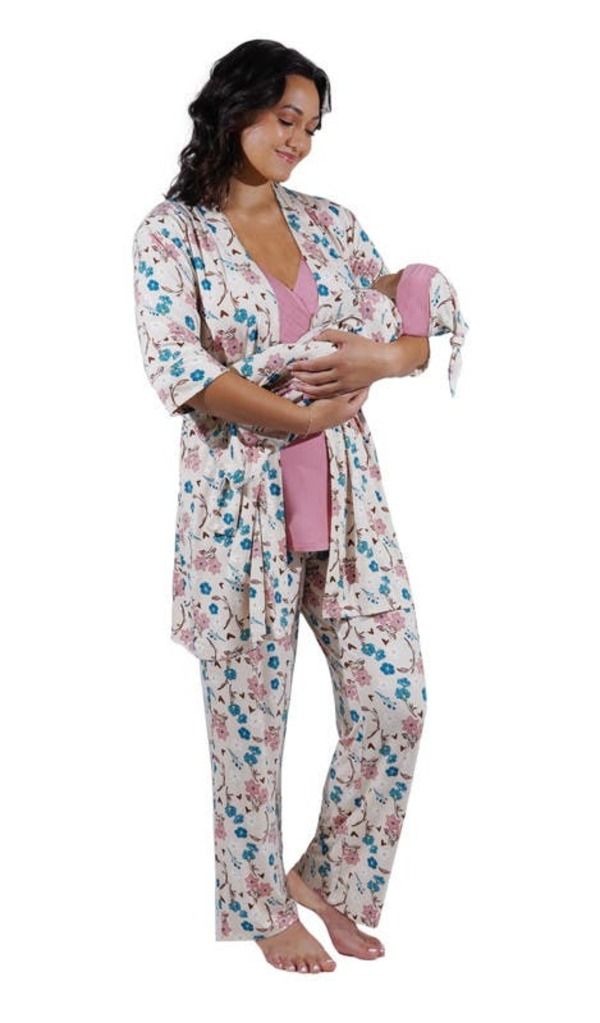 エヴァリーグレー レディース アンダーウェア ナイトウェア マタニティ Everly Grey Analise During After 5Piece MaternityNursing Sleep Set for Mom Baby Magnolia