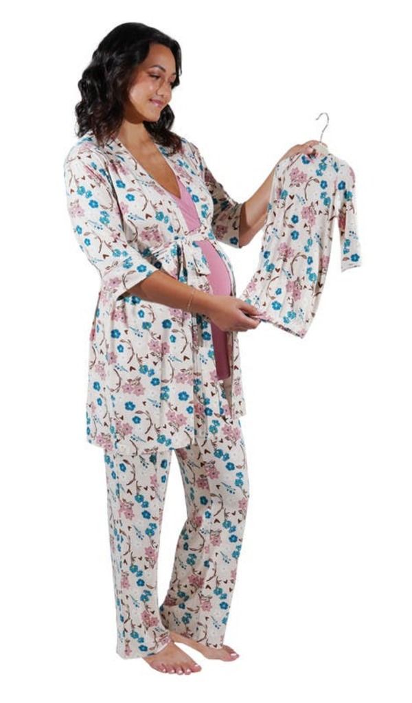エヴァリーグレー レディース アンダーウェア ナイトウェア マタニティ Everly Grey Analise During After 5Piece MaternityNursing Sleep Set for Mom Baby Magnolia