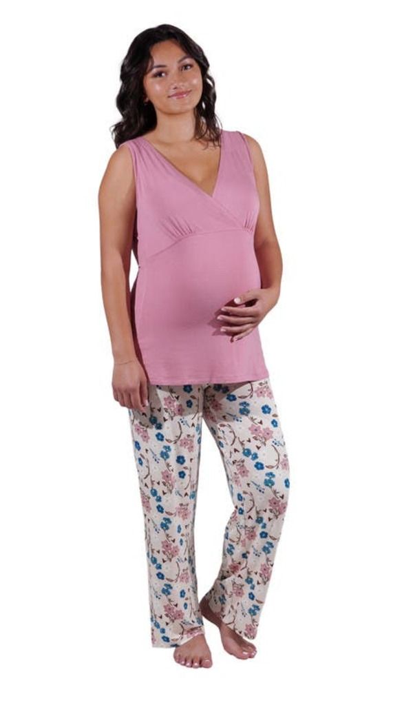 エヴァリーグレー レディース アンダーウェア ナイトウェア マタニティ Everly Grey Analise During After 5Piece MaternityNursing Sleep Set for Mom Baby Magnolia