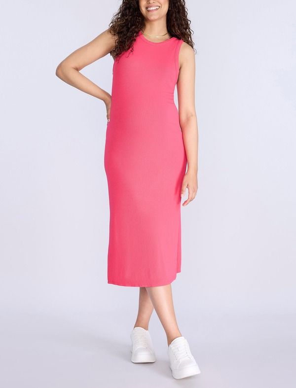マザーフッドマタニティー レディース トップス ワンピース クルーネック ミディ ノースリーブ MOTHERHOOD MATERNITY Crew Neck Sleeveless Racerback Maternity Midi Dress Raspberry