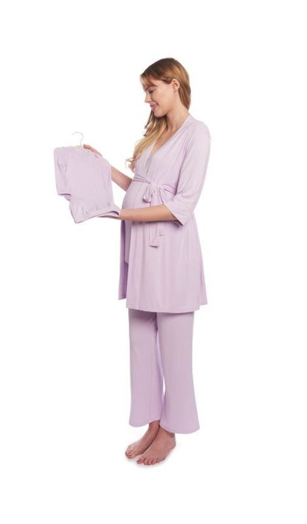 エヴァリーグレー レディース アンダーウェア ナイトウェア マタニティ Everly Grey Analise During After 5Piece MaternityNursing Sleep Set for Mom Baby Lavender ラベンダー