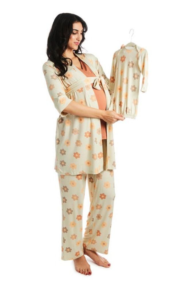 エヴァリーグレー レディース アンダーウェア ナイトウェア マタニティ Everly Grey Analise During After 5Piece MaternityNursing Sleep Set for Mom Baby Daisies
