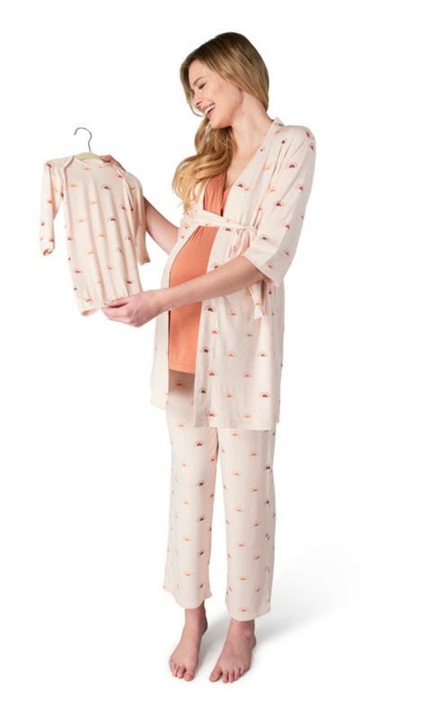 エヴァリーグレー レディース アンダーウェア ナイトウェア マタニティ Everly Grey Analise During After 5Piece MaternityNursing Sleep Set for Mom Baby Sunrise