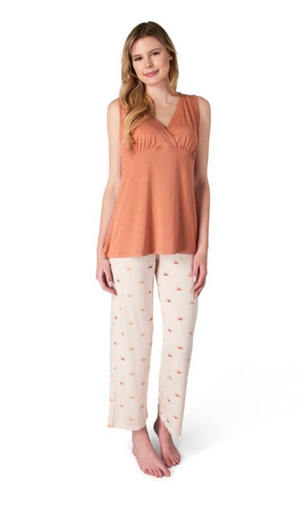 エヴァリーグレー レディース アンダーウェア ナイトウェア マタニティ Everly Grey Analise During After 5Piece MaternityNursing Sleep Set for Mom Baby Sunrise
