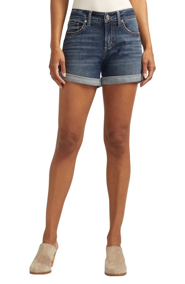 シルバー ジーンズ レディース ボトムス デニムパンツ ショートパンツ Silver Jeans Co Mid Rise Denim Boyfriend Shorts Indigo インディゴ