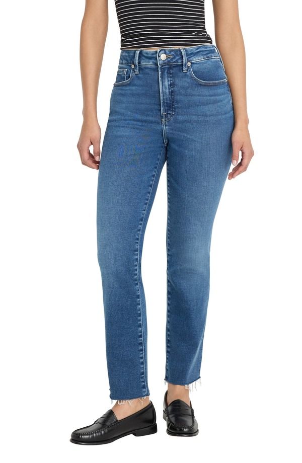 グッドアメリカン レディース ボトムス デニムパンツ ストレート アンクル ジーンズ Good American SoftTech Good Straight Raw Hem Ankle Straight Leg Jeans Indigo818