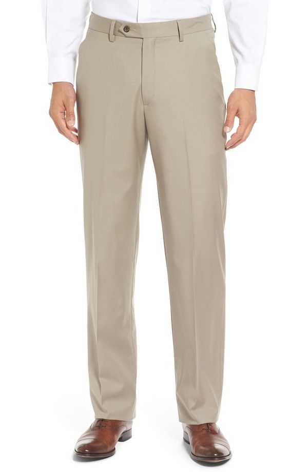 ベール メンズ ボトムス カジュアルパンツ ウール Berle Flat Front Solid Super 130s Wool Gabardine Trousers Tan タン
