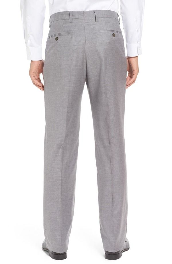 ベール メンズ ボトムス カジュアルパンツ ウール Berle Flat Front Solid Super 130s Wool Gabardine Trousers Light Grey グレー
