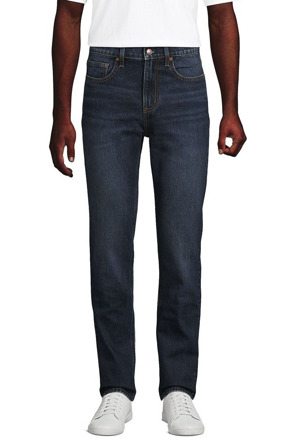 ランズエンド メンズ ボトムス デニムパンツ スリムフィット ジーンズ Lands End Slim Fit Stretch Jeans Washedark Pacific Wash ブラック