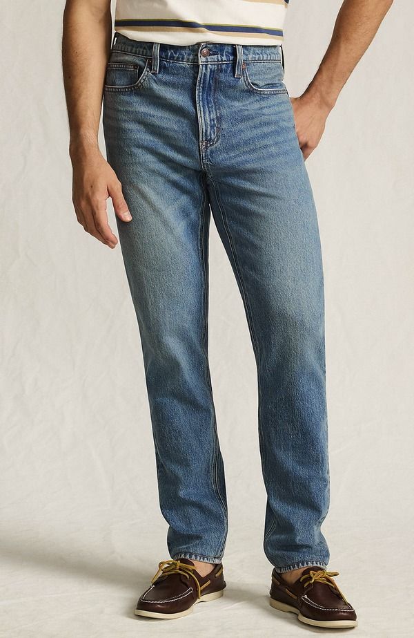 ランズエンド メンズ ボトムス デニムパンツ スリムフィット ジーンズ Lands End Slim Fit Stretch Jeans Washed Medium Tahoe Wash ブラック
