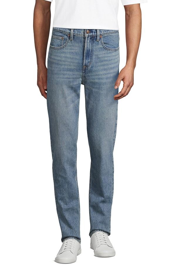 ランズエンド メンズ ボトムス デニムパンツ スリムフィット ジーンズ Lands End Slim Fit Stretch Jeans Washed Medium Tahoe Wash ブラック